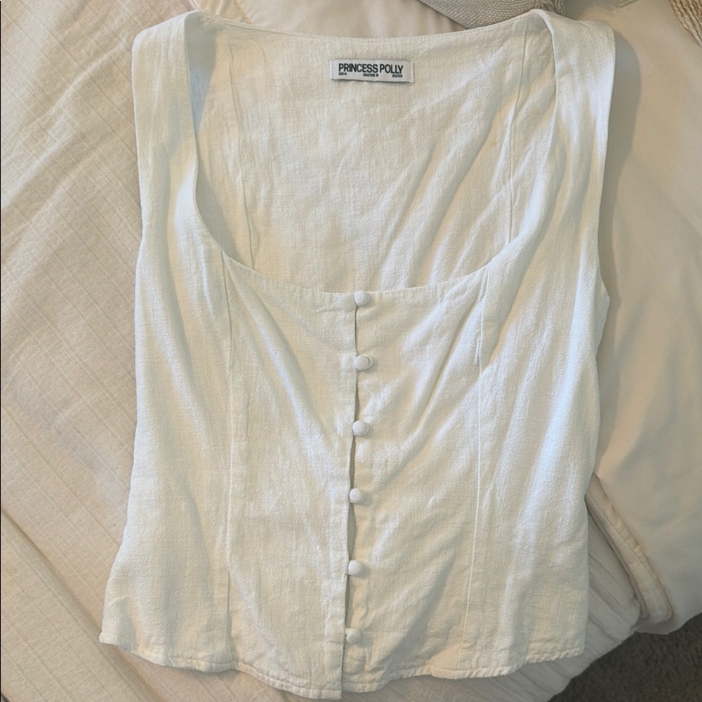 Princess Polly Cream Sleeveless Blouse